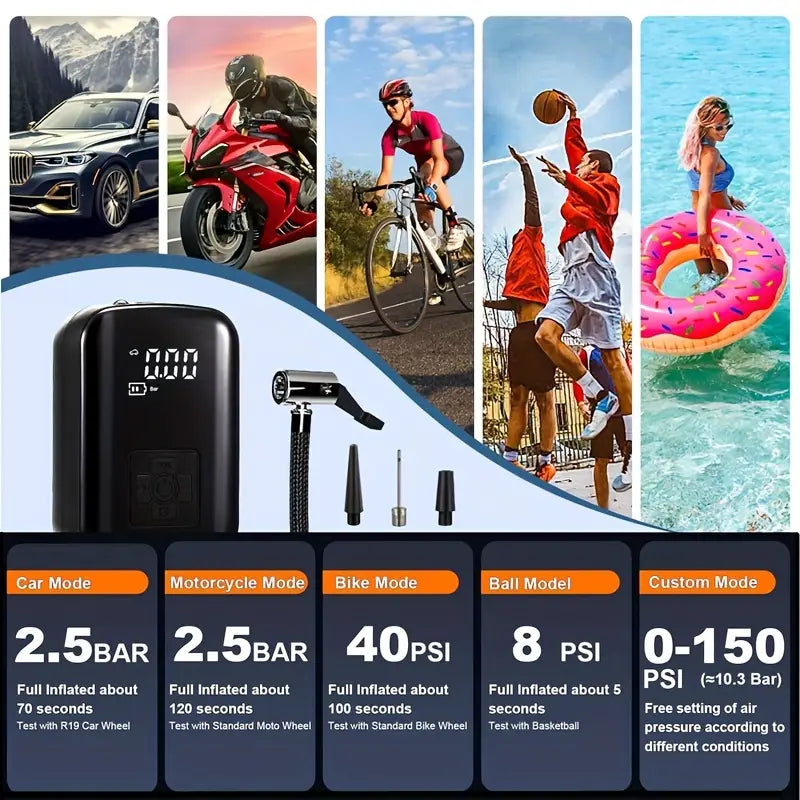 SmartPump Draagbare Luchtcompressor met LED Display - USB Opladen, Voor Banden, Fiets, Motor en Meer