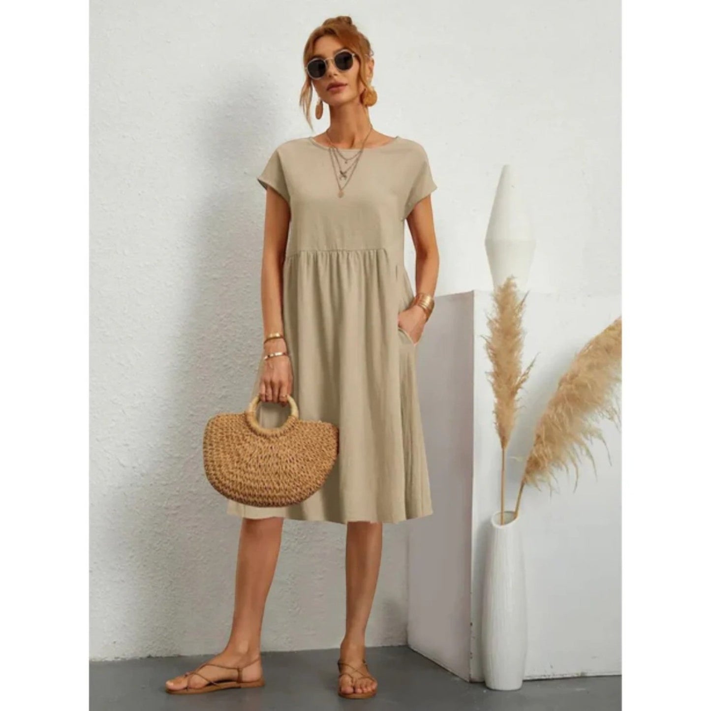 Casual Jurk Met Ronde Hals | Midi