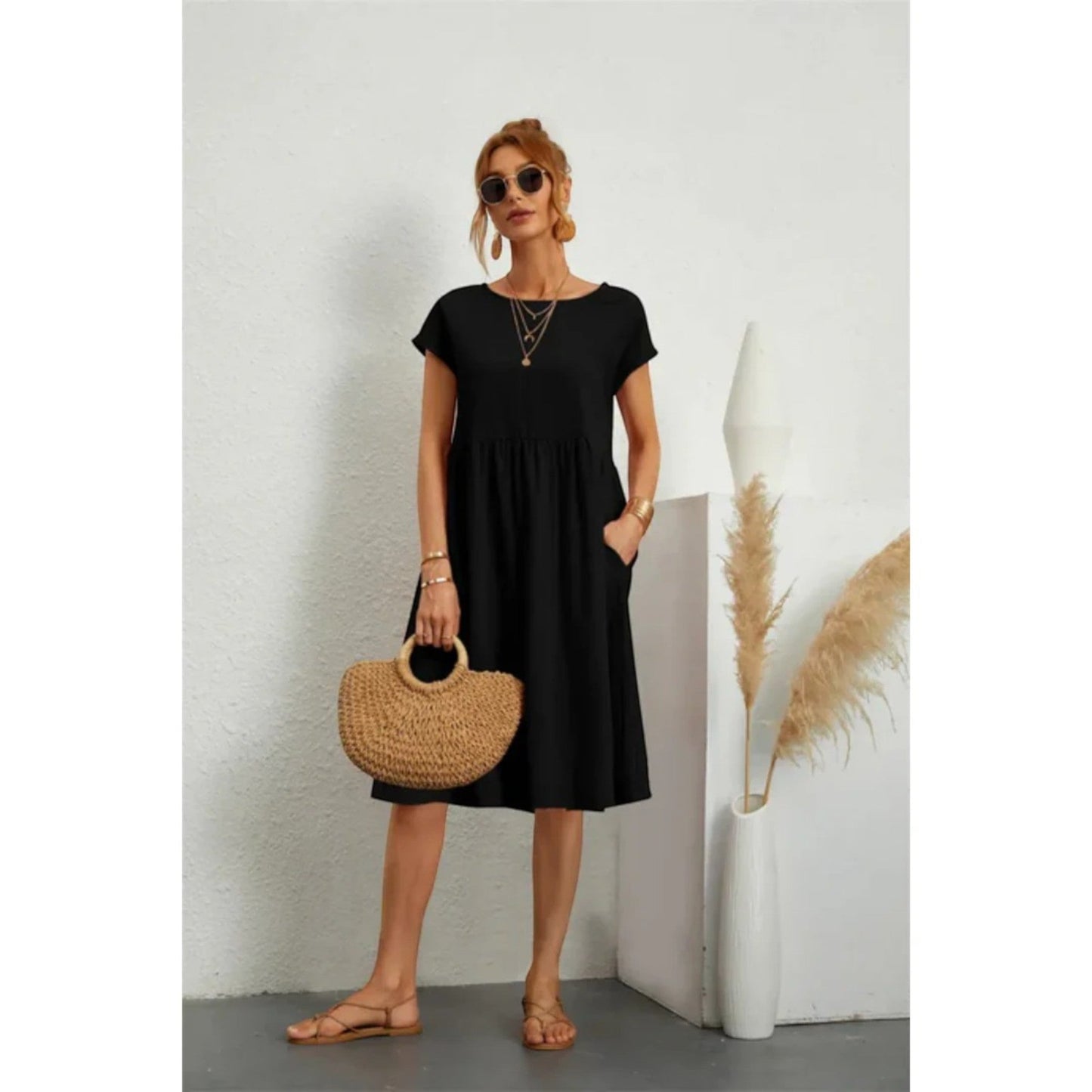 Casual Jurk Met Ronde Hals | Midi