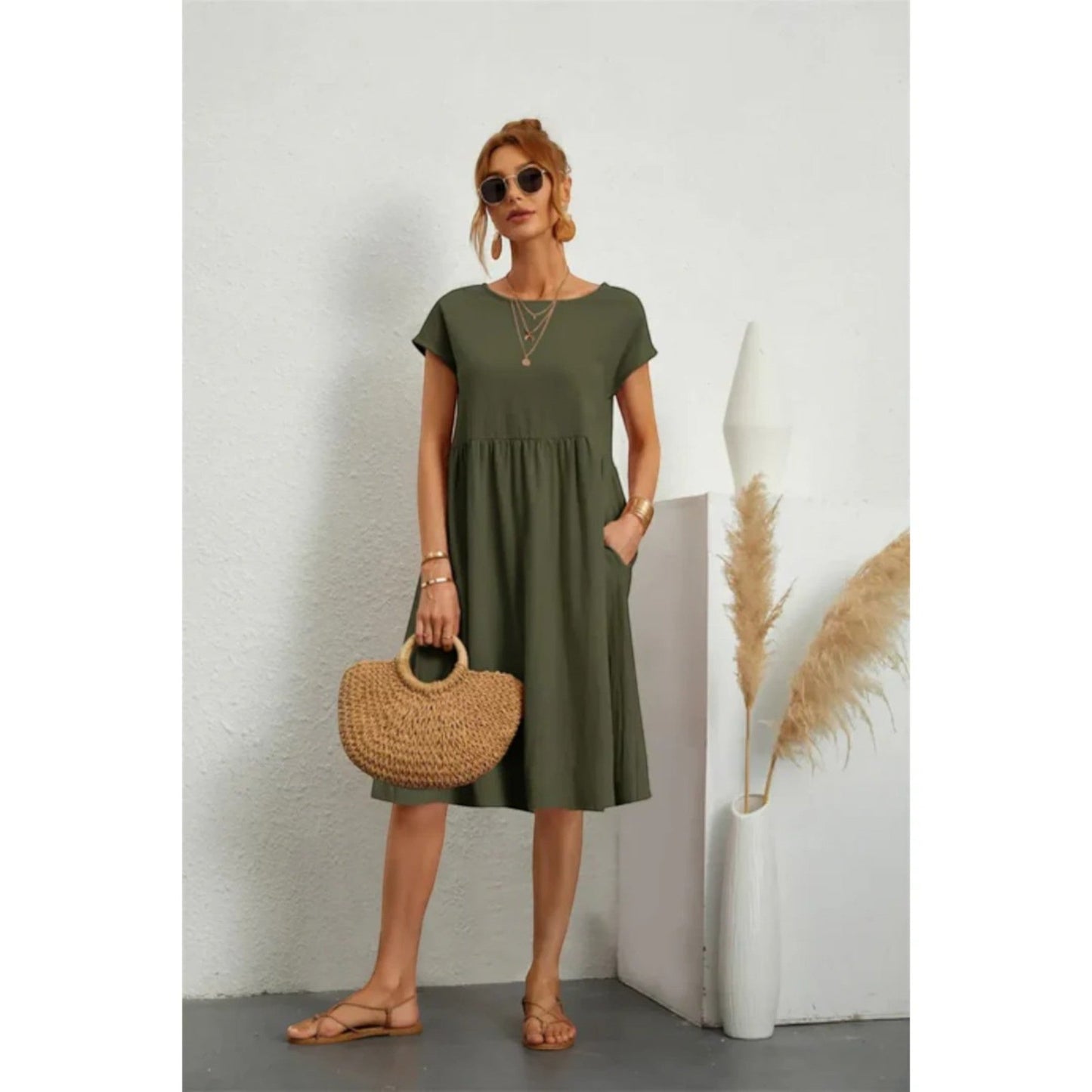Casual Jurk Met Ronde Hals | Midi