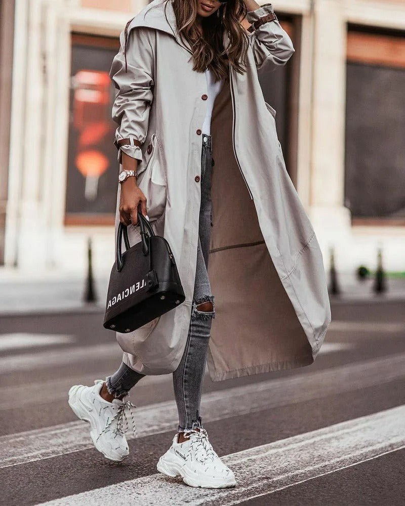 Dames Trenchcoat Met Capuchon