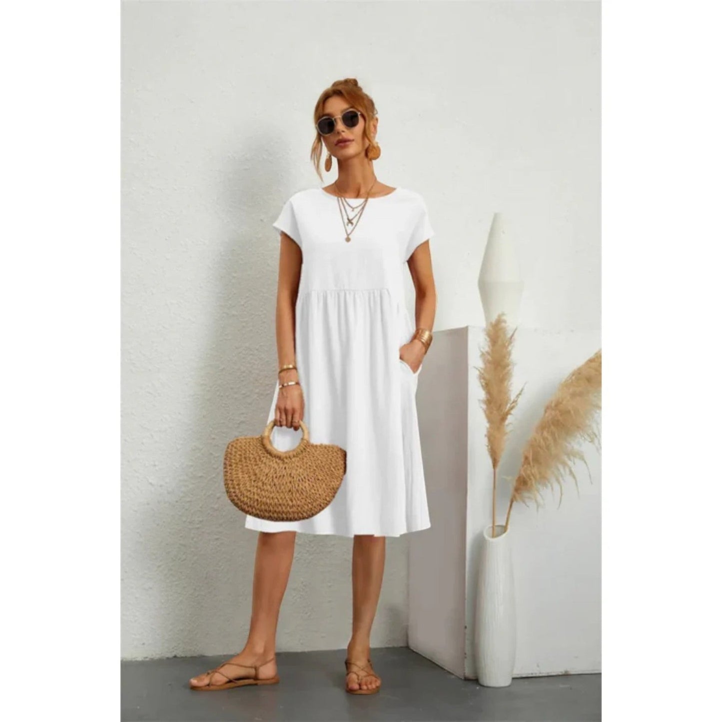 Casual Jurk Met Ronde Hals | Midi