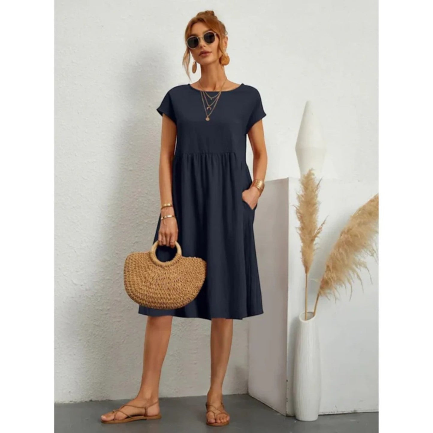 Casual Jurk Met Ronde Hals | Midi
