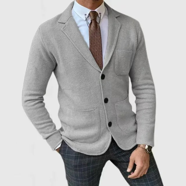 Gebreide Blazer Met Knoopsluiting En Zakken | Lange Mouwen