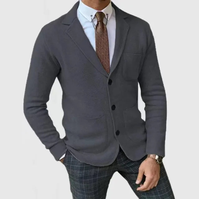 Gebreide Blazer Met Knoopsluiting En Zakken | Lange Mouwen