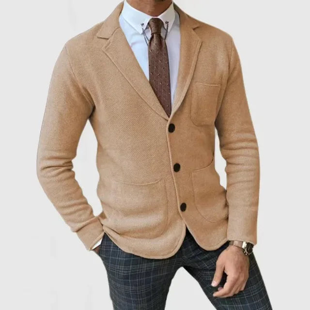 Gebreide Blazer Met Knoopsluiting En Zakken | Lange Mouwen