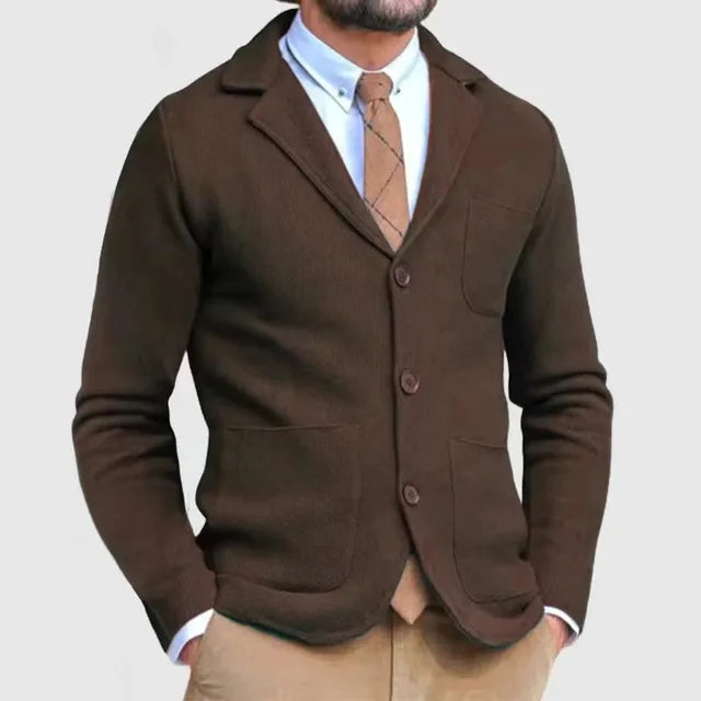 Gebreide Blazer Met Knoopsluiting En Zakken | Lange Mouwen