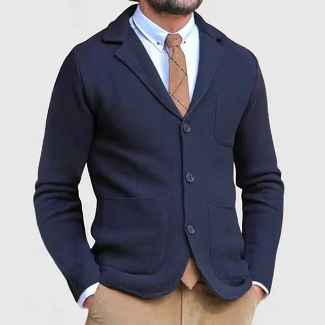 Gebreide Blazer Met Knoopsluiting En Zakken | Lange Mouwen