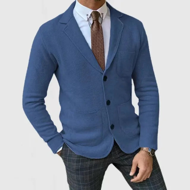 Gebreide Blazer Met Knoopsluiting En Zakken | Lange Mouwen