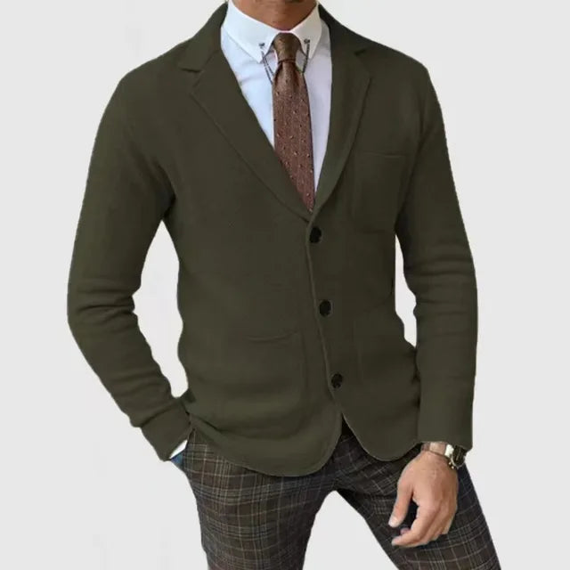Gebreide Blazer Met Knoopsluiting En Zakken | Lange Mouwen