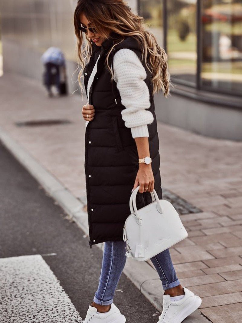 Lang Gewatteerd Vest Met Capuchon | Mouwloos