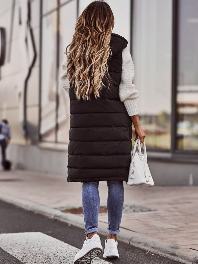 Lang Gewatteerd Vest Met Capuchon | Mouwloos