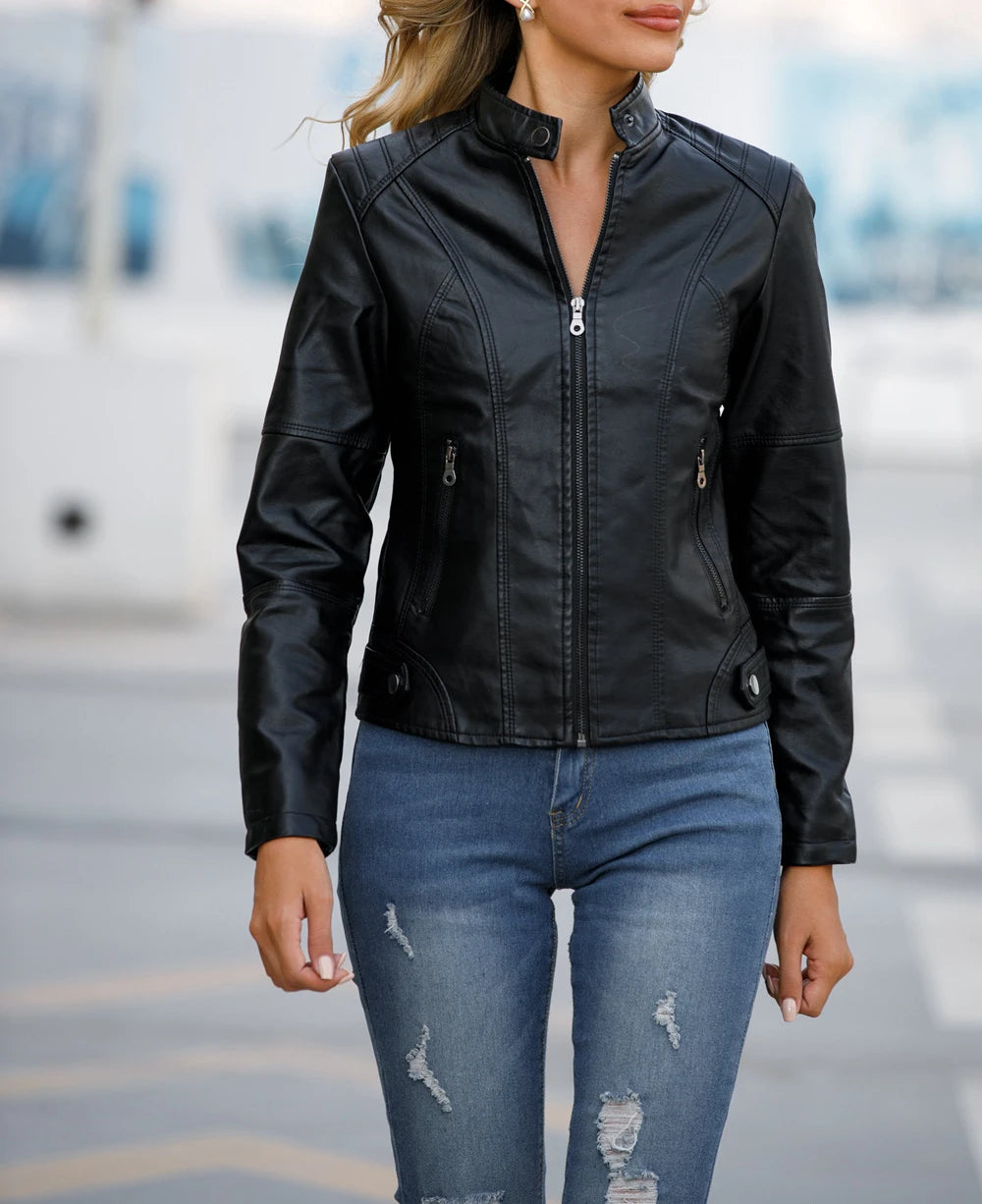 Stijlvolle Leren Dames Jas Met Ritssluiting - Rose