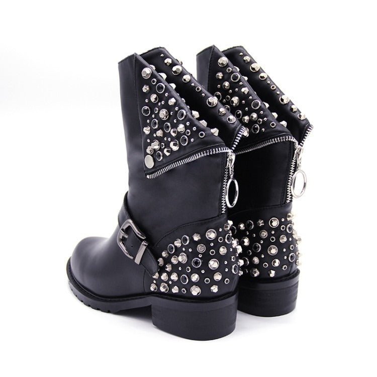 Zwarte Biker Boots Met Gesp | Zilveren Studs