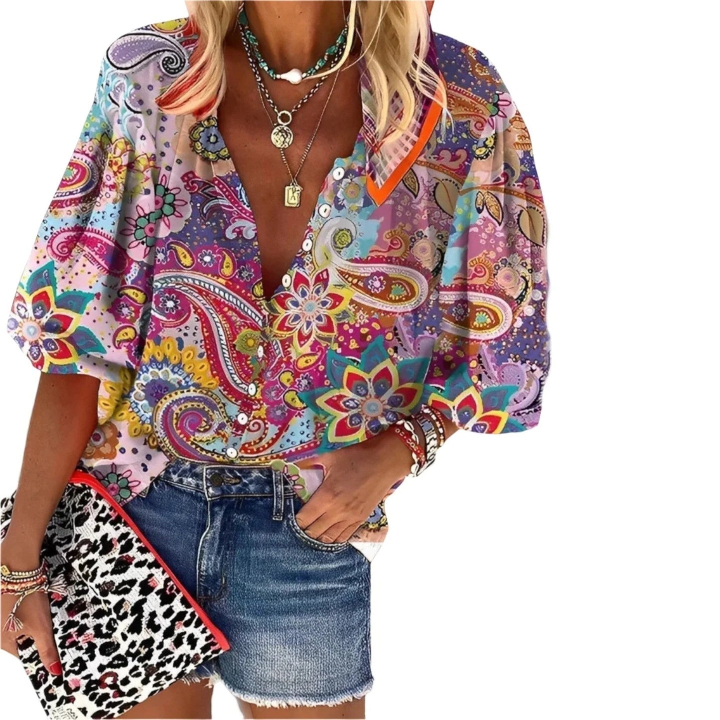Bohemien Blouse Met V-hals | Veelkleurig
