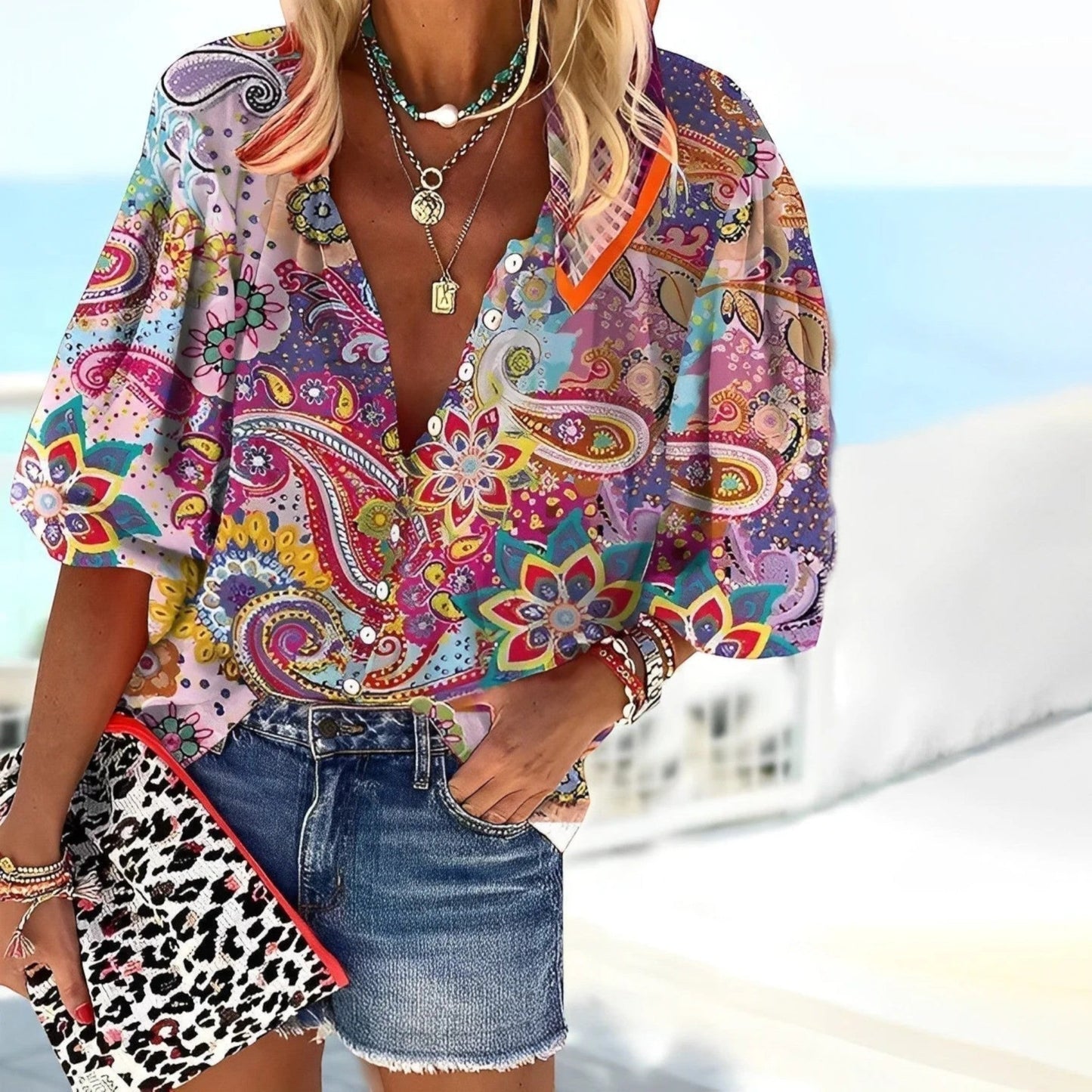 Bohemien Blouse Met V-hals | Veelkleurig