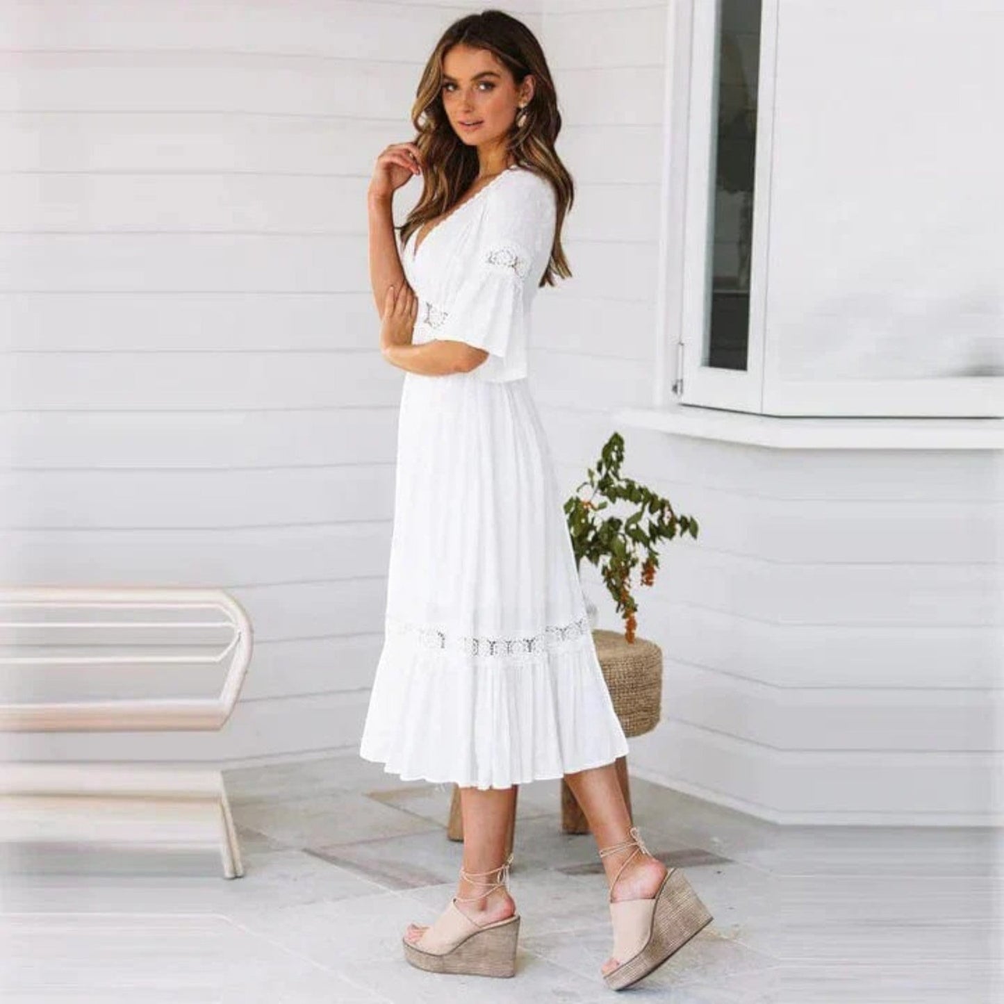 Boheemse Zomerjurk Met V-hals | Midi