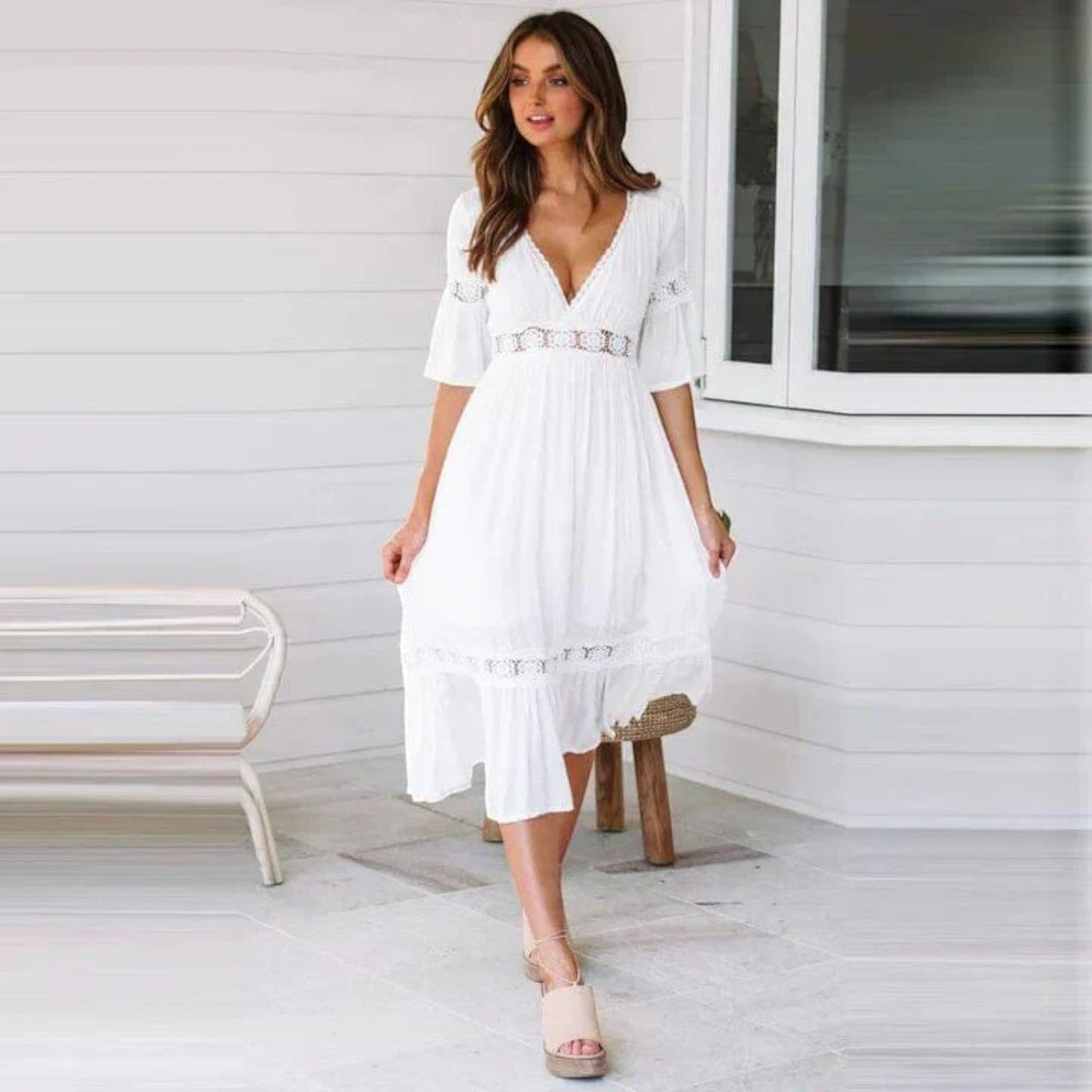 Boheemse Zomerjurk Met V-hals | Midi