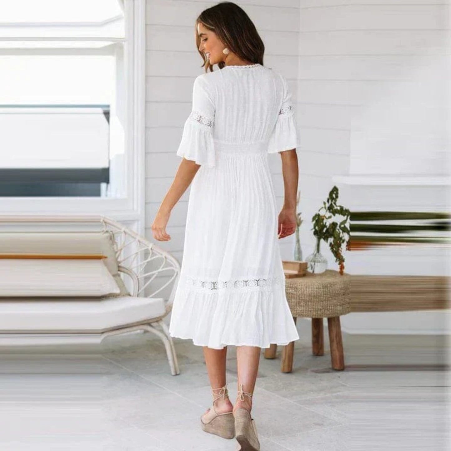 Boheemse Zomerjurk Met V-hals | Midi