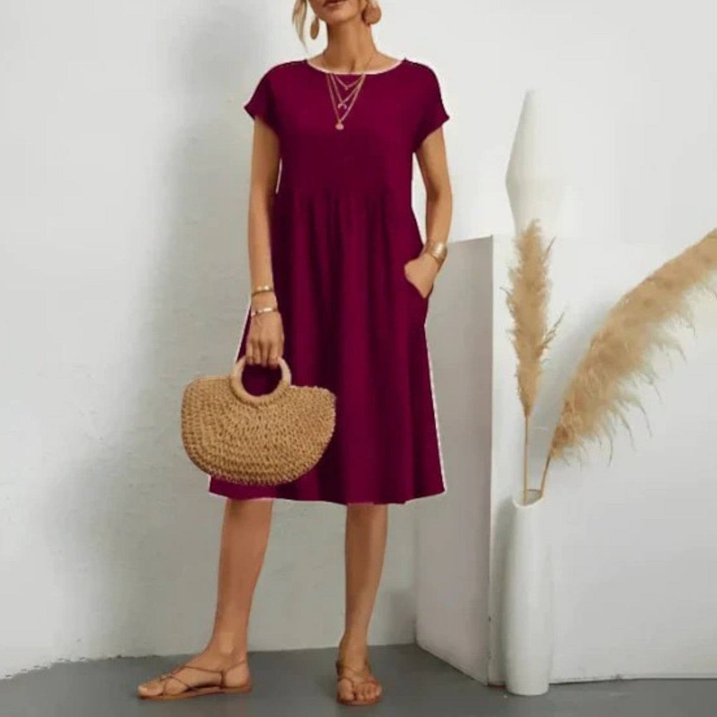 Casual Jurk Met Ronde Hals | Midi