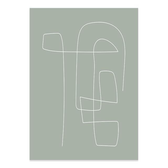 Abstracte Groene en Beige Lijntekening Kunst op Canvas - Modern Minimalistisch Wanddecor voor Elke Ruimte