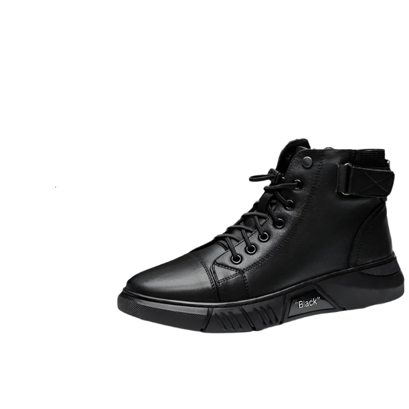 Zwarte Leren Laarzen Met Veters Voor Heren - Black Leather