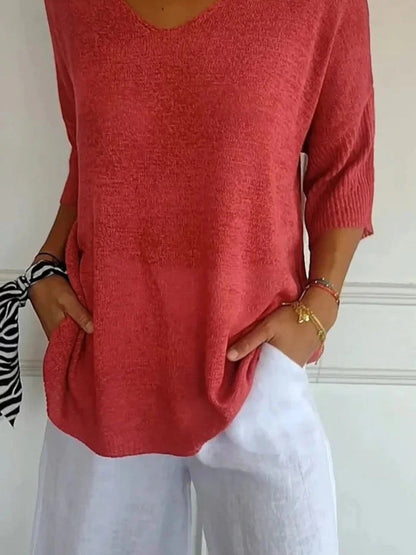 Casual Gebreide Top Met V-hals
