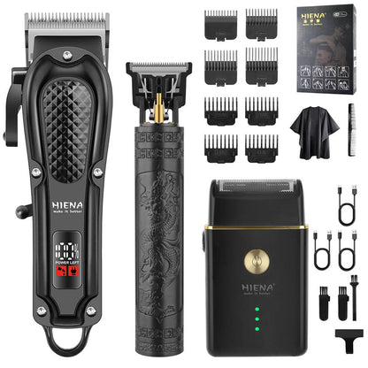 GroomMaster - 3-delige Professionele Haar- en Baardverzorgingsset voor Heren, Draadloze Trimmers met LED-display, USB-oplaadbaar