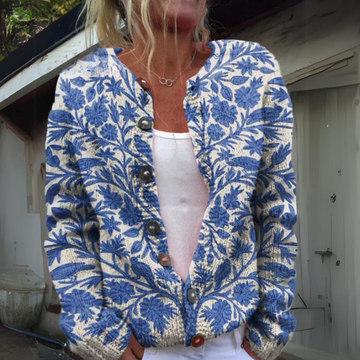 Warme Gebreid Dames Vest Met Bloemenprint - SANNE