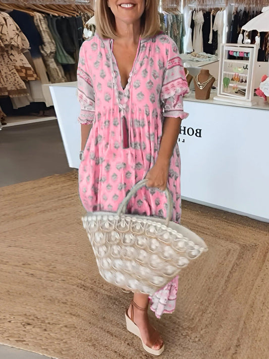 Boho Zomerjurk Met V-hals | Maxi