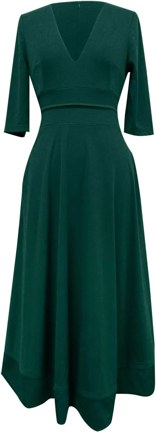 Anna | Elegante Avondjurk Met V-hals | Midi
