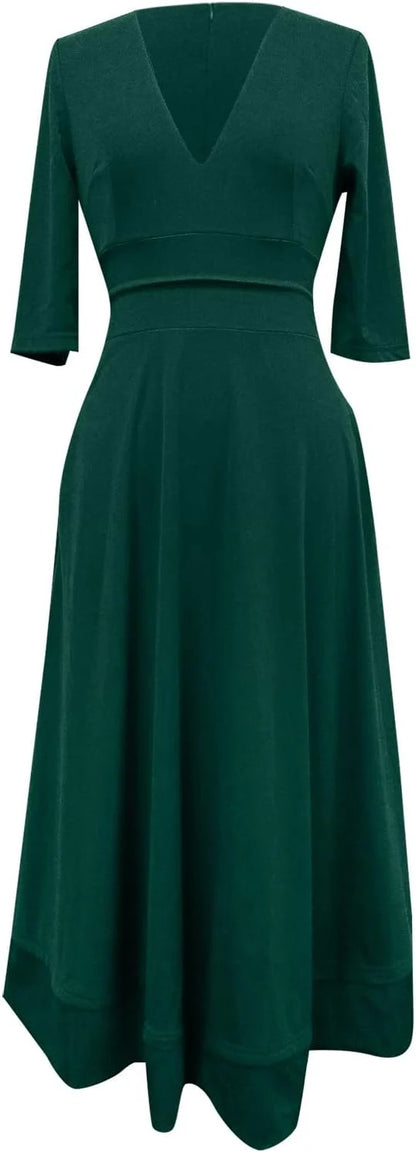Anna | Elegante Avondjurk Met V-hals | Midi