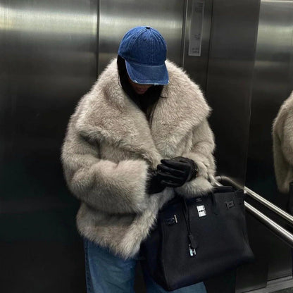 Winterjas Van Imitatiebont Met Brede Kraag | Kort