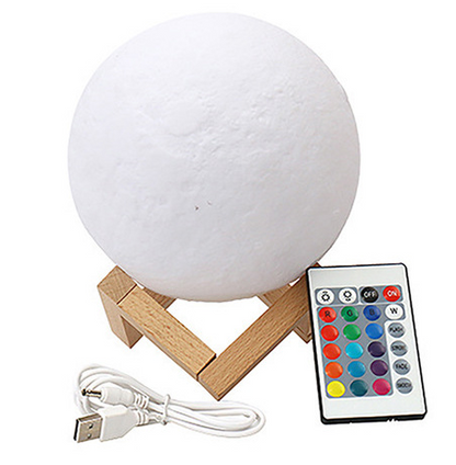 LunarGlow - 16 Kleuren Maanlamp met Afstandsbediening en Houten Standaard voor Slaapcomfort en Sfeer