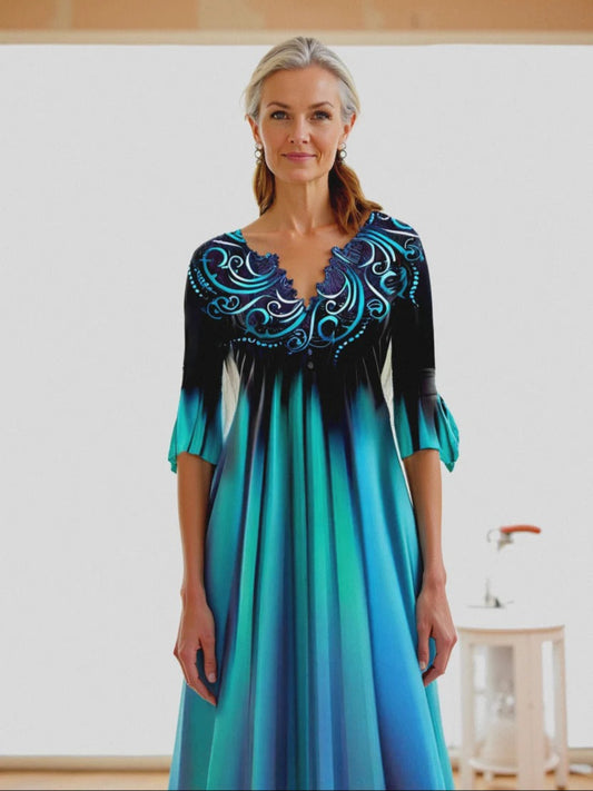 Elegante Gradient Jurk Met V-hals | Midi