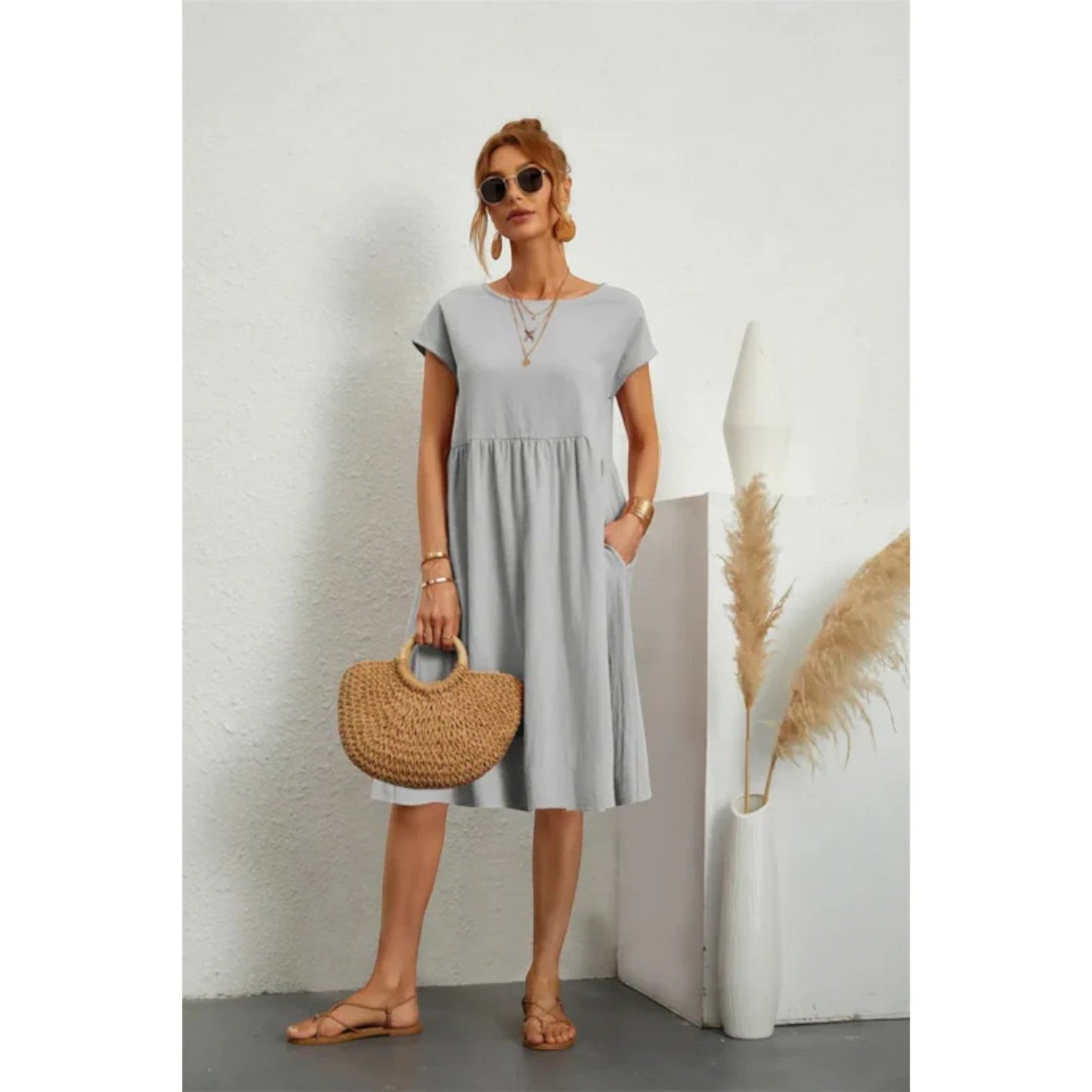 Casual Jurk Met Ronde Hals | Midi
