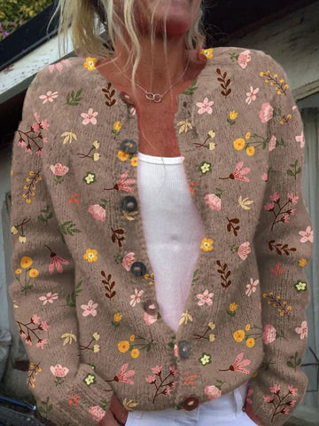 Warme Gebreid Dames Vest Met Bloemenprint - SANNE
