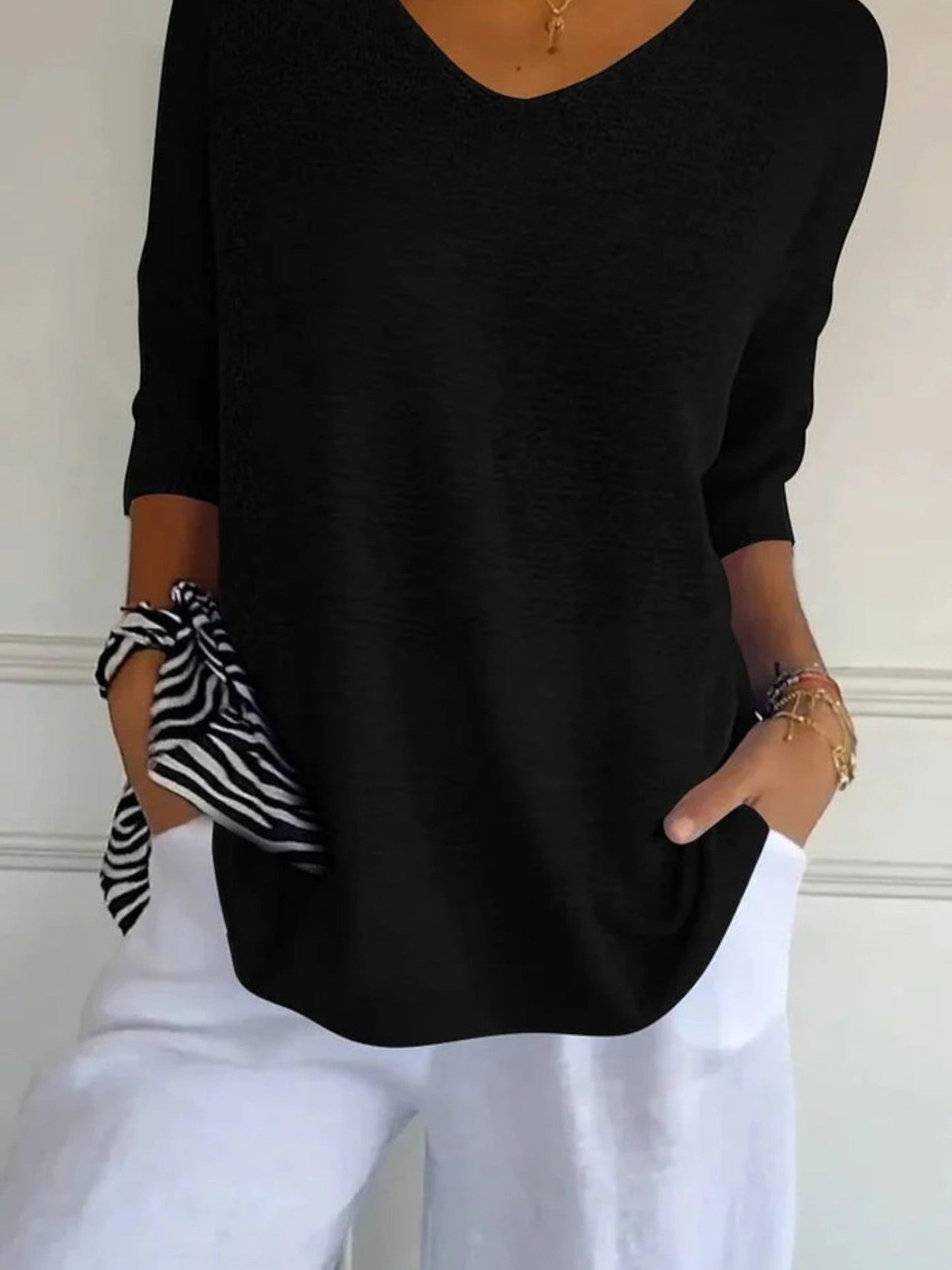 Casual Gebreide Top Met V-hals