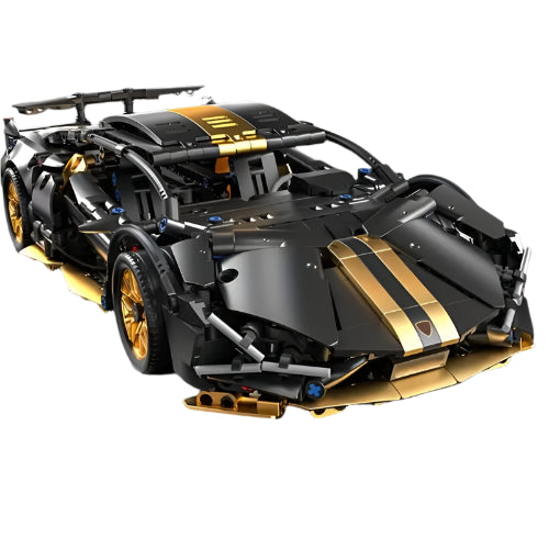 1300-delige Zwart-Gouden Sportauto Bouwset – Gedetailleerd Modelbouwpakket voor Autoliefhebbers
