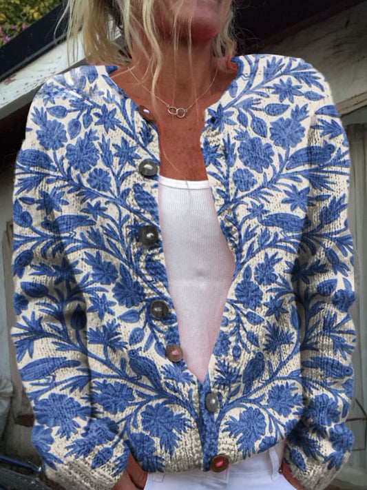 Gebreid Vest Met Ronde Hals | Bloemenpatroon