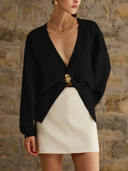 Winter Cardigan Met Gouden Knop | V-Hals