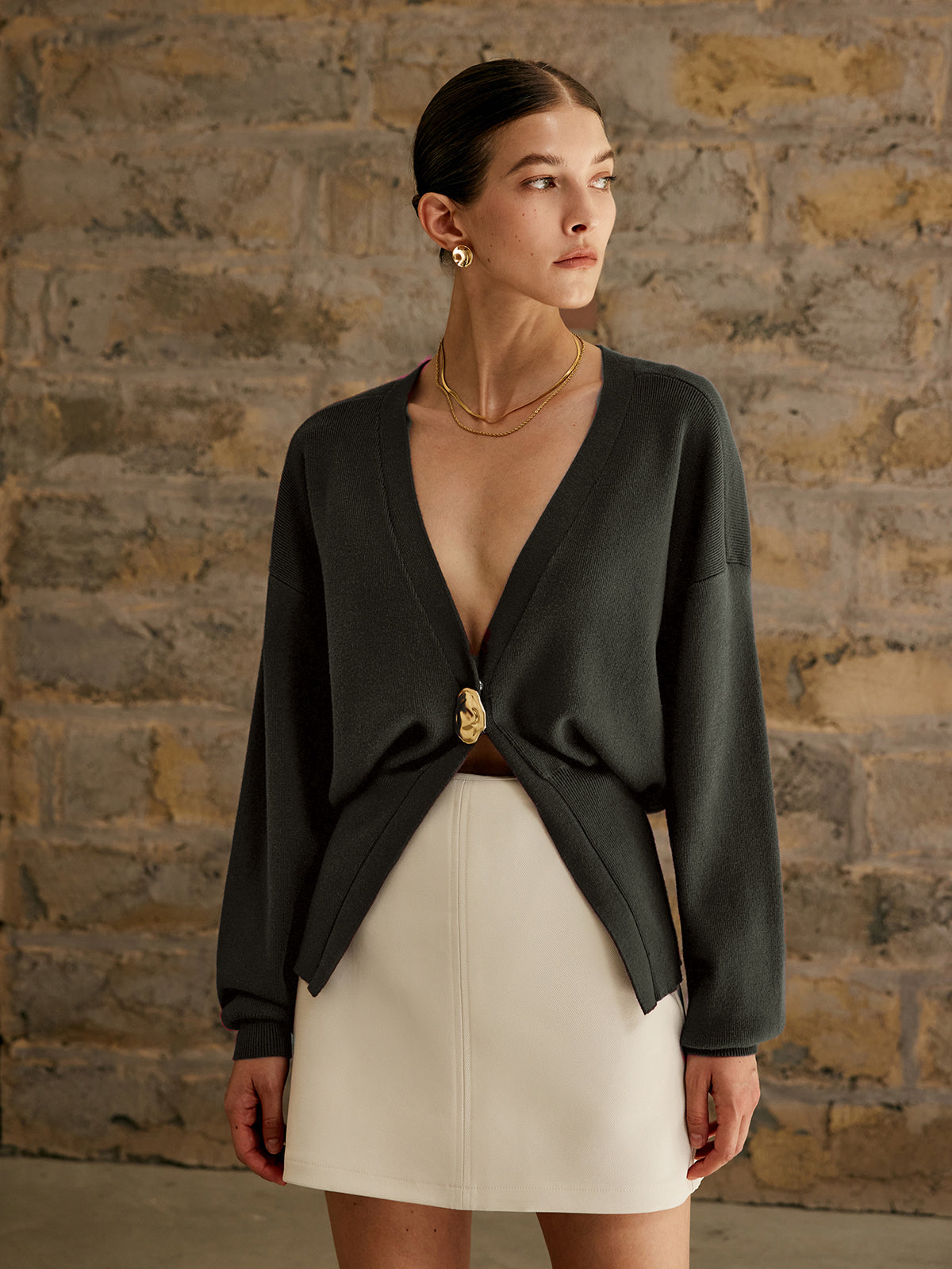 Winter Cardigan Met Gouden Knop | V-Hals