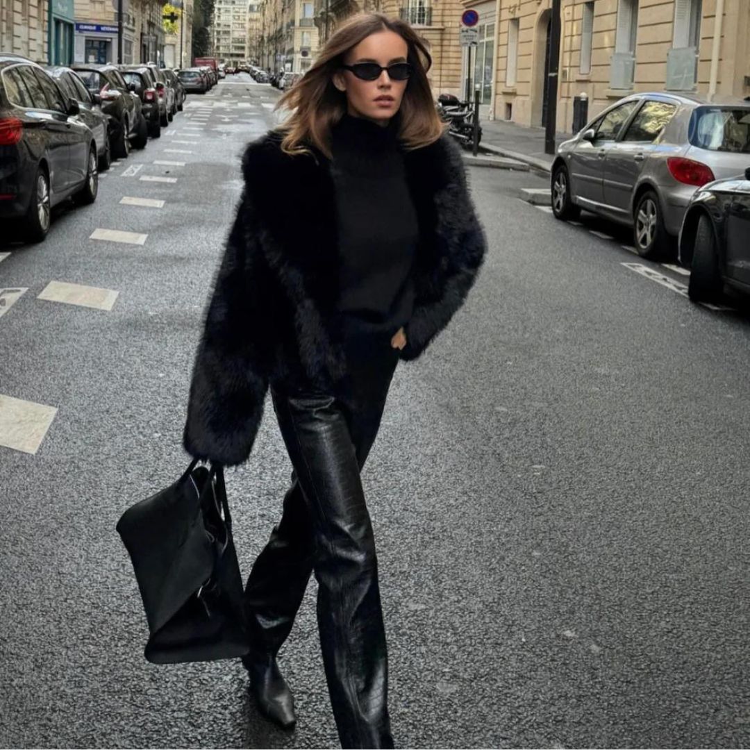 Winterjas Van Imitatiebont Met Brede Kraag | Kort