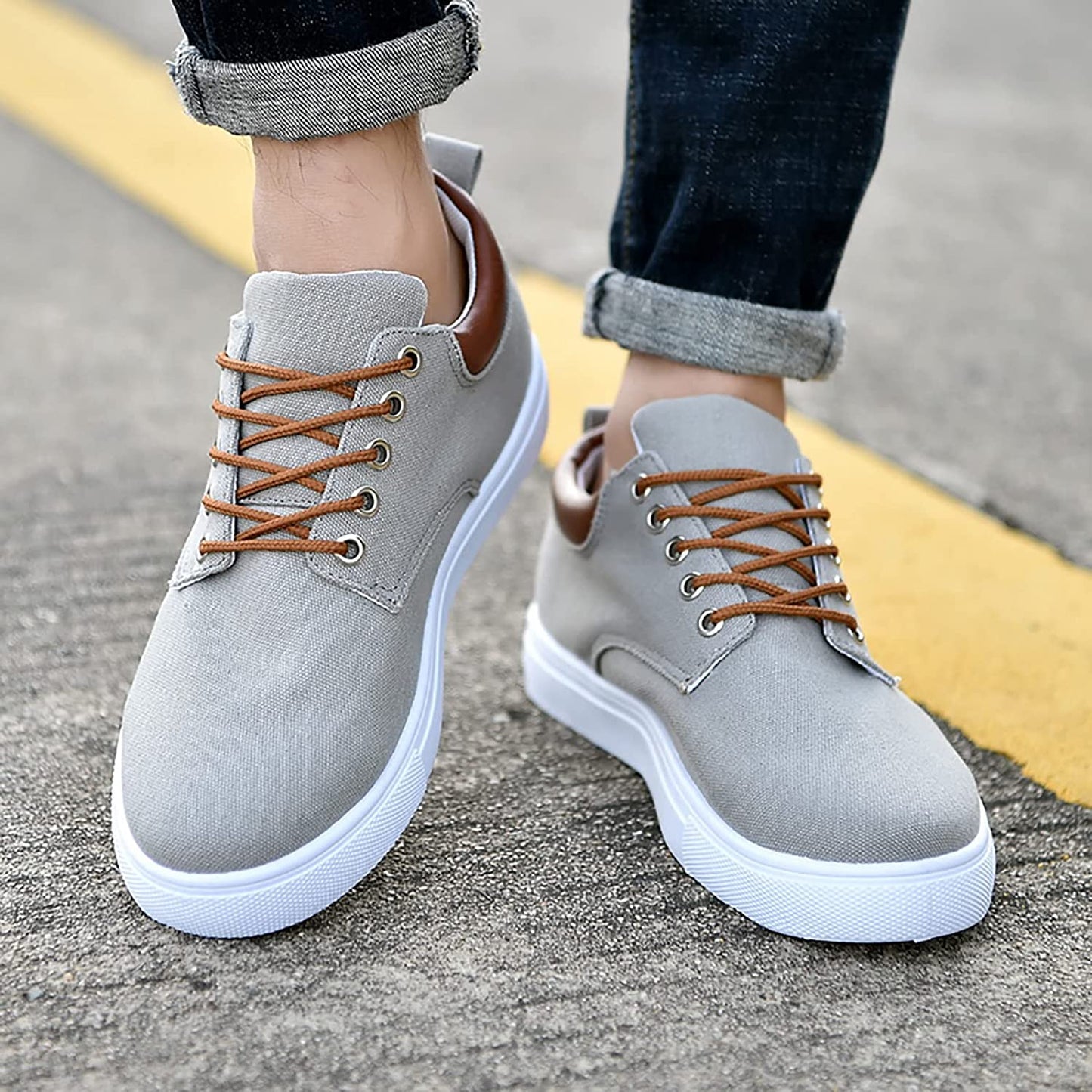 Casual Heren Sneakers Met Leren Achterkant | Veters