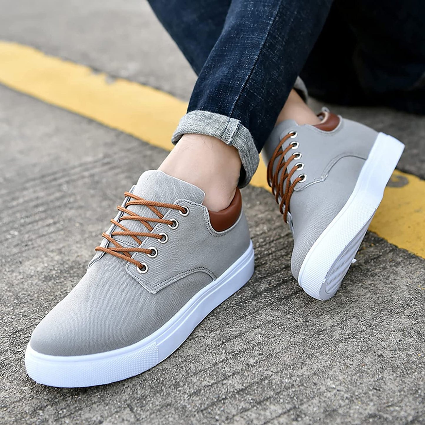 Casual Heren Sneakers Met Leren Achterkant | Veters