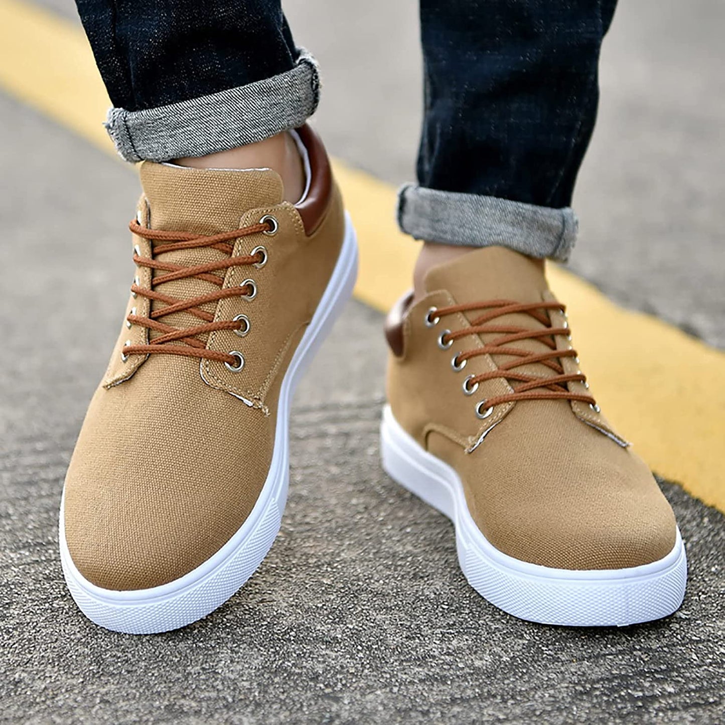 Casual Heren Sneakers Met Leren Achterkant | Veters