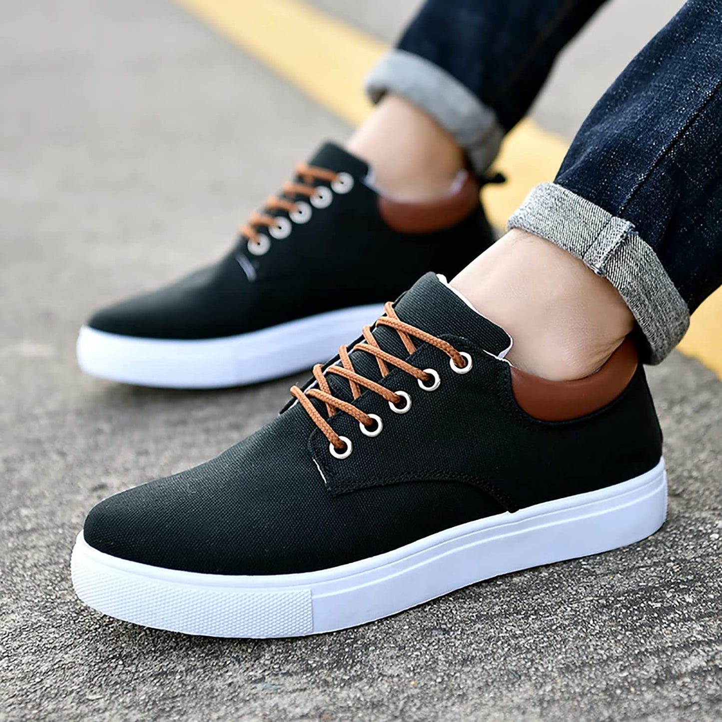 Casual Heren Sneakers Met Leren Achterkant | Veters