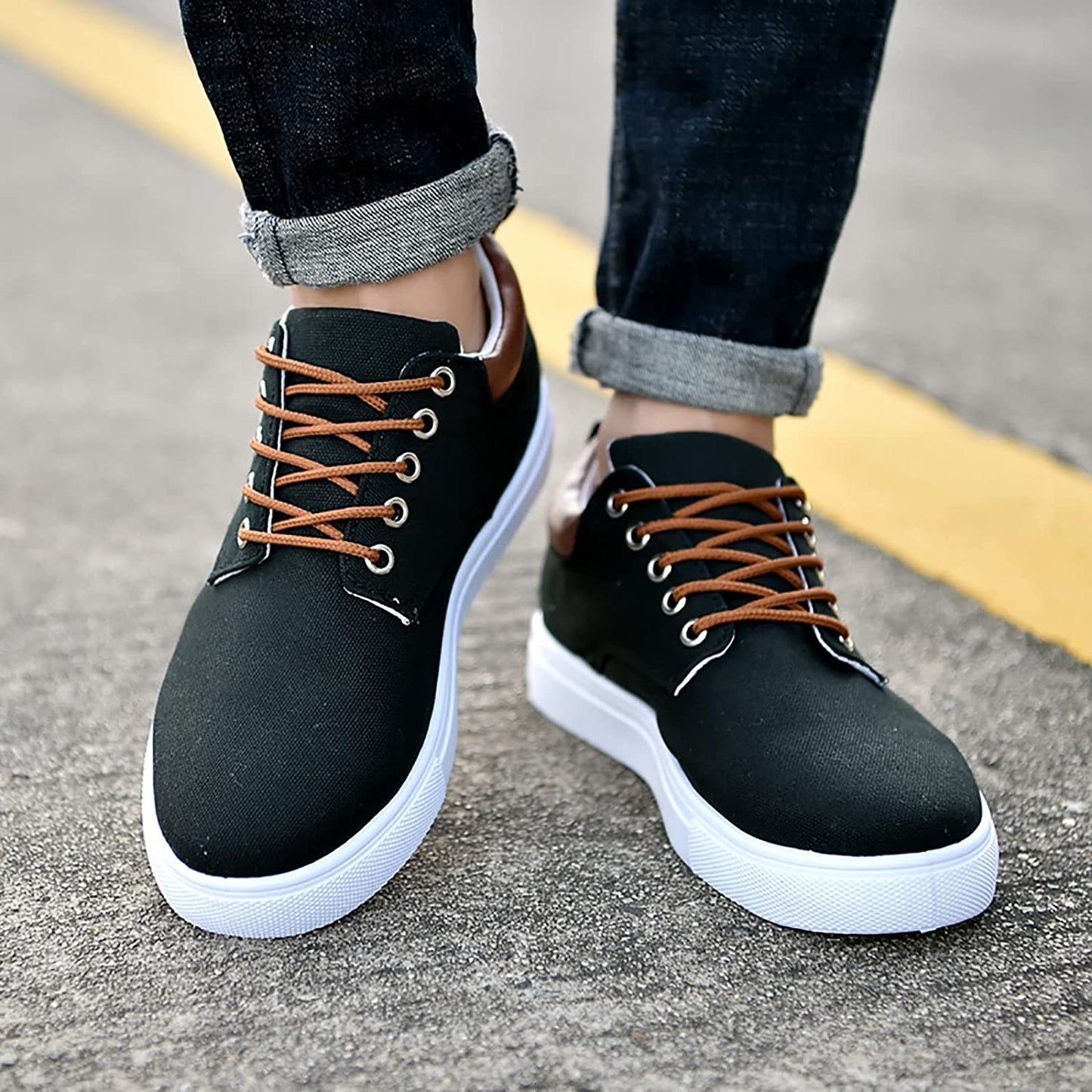 Casual Heren Sneakers Met Leren Achterkant | Veters