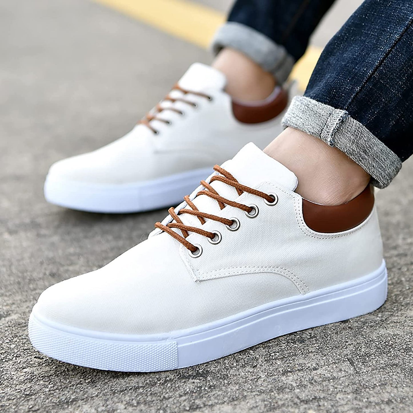Casual Heren Sneakers Met Leren Achterkant | Veters