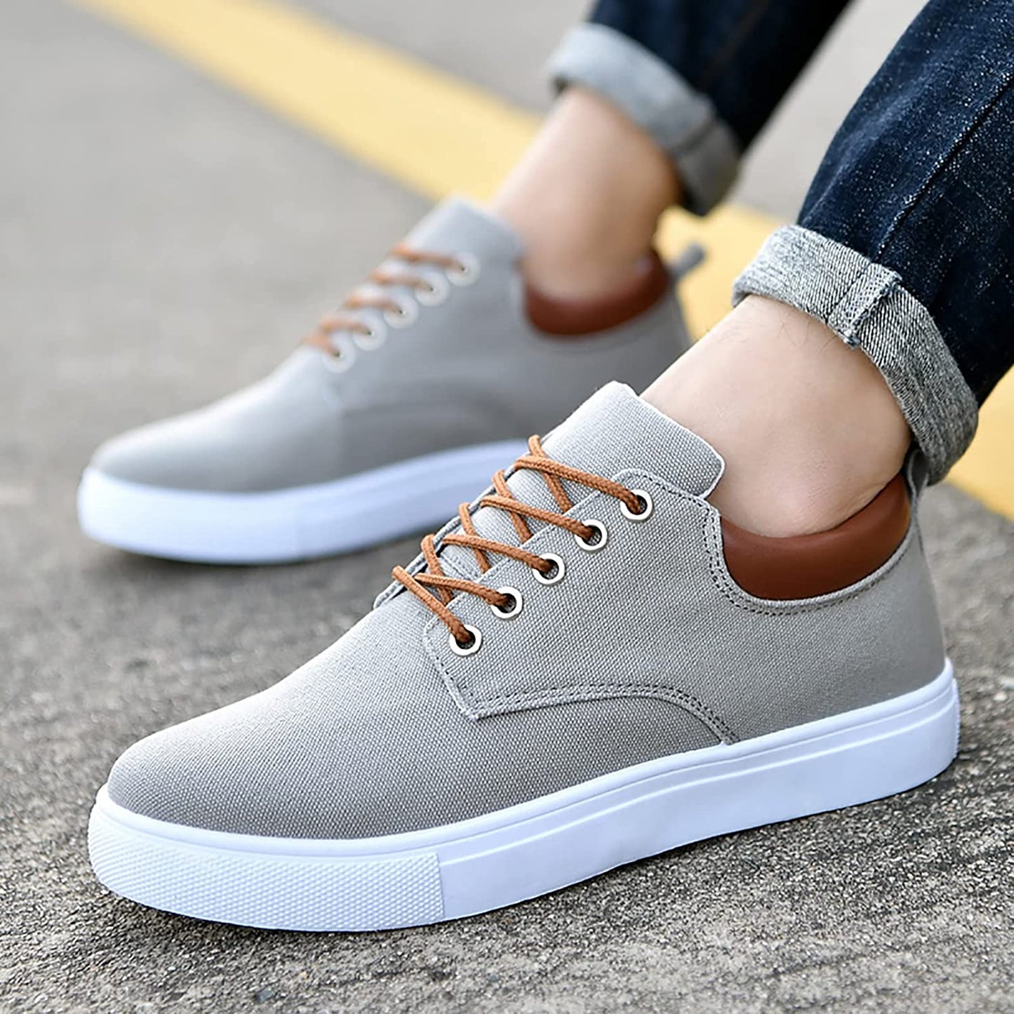 Casual Heren Sneakers Met Leren Achterkant | Veters
